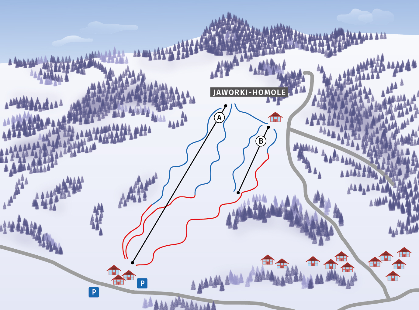 mapa stacji narciarskiej Jaworki- Homole 